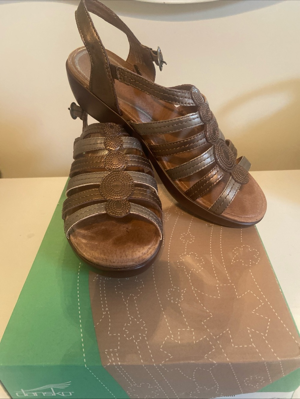 Dansko Brown Strappy Slingback Sandal with Decorative Circles